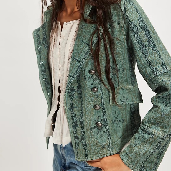 Free People Jackets & Blazers - Free People Olive Green Embroidered Military Jacket